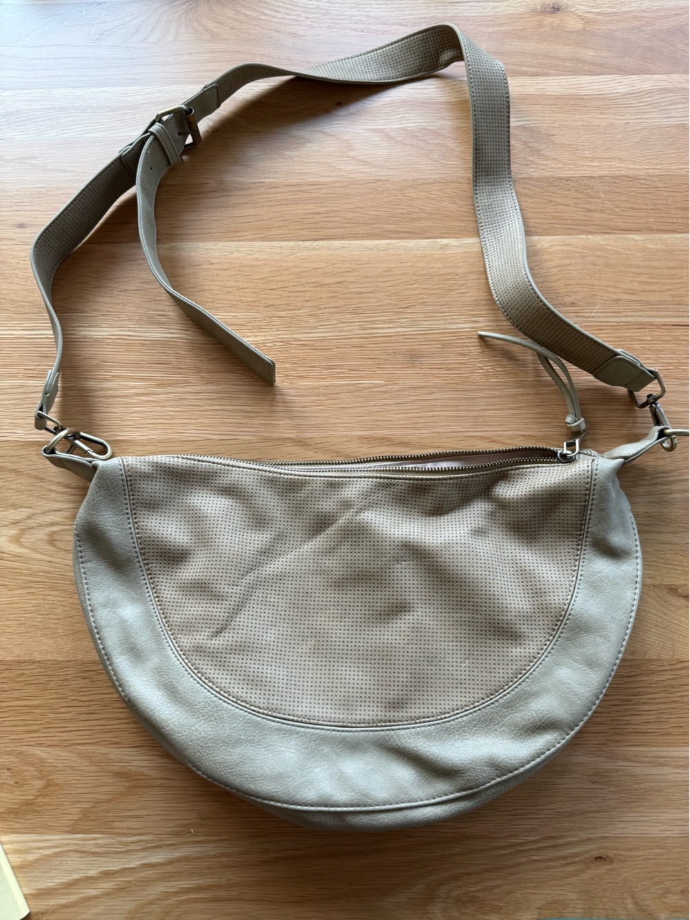 Anthropologie Perforated Vegan Leather Shoulder/Crossbody Bag taupe